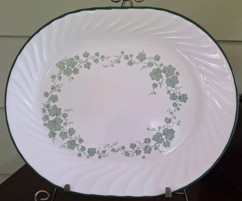 Corning Corelle Callaway Ivy Oval Serving Platter 12"x10" Green Swirl